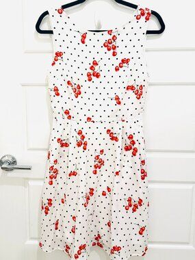 LA SOUL CHERRY AND POLKA DOT RETRO MINI DRESS SMALL